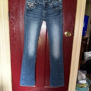 Rock Revival Women's Blue Flare Jeans with Embellished Pockets